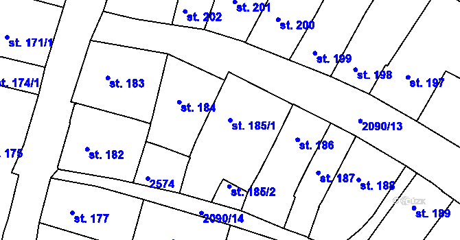 Parcela st. 185/1 v KÚ Písek, Katastrální mapa