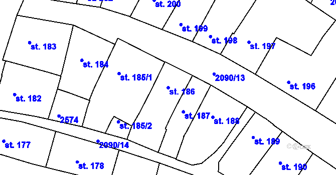 Parcela st. 186 v KÚ Písek, Katastrální mapa