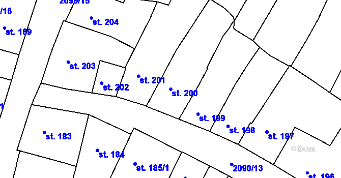 Parcela st. 200 v KÚ Písek, Katastrální mapa
