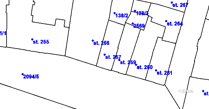 Parcela st. 257 v KÚ Písek, Katastrální mapa