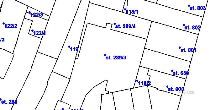 Parcela st. 289/3 v KÚ Písek, Katastrální mapa