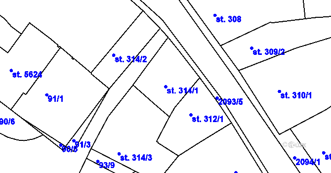 Parcela st. 314/1 v KÚ Písek, Katastrální mapa