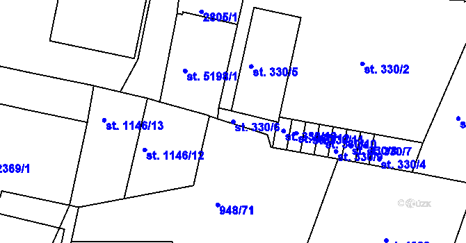 Parcela st. 330/6 v KÚ Písek, Katastrální mapa
