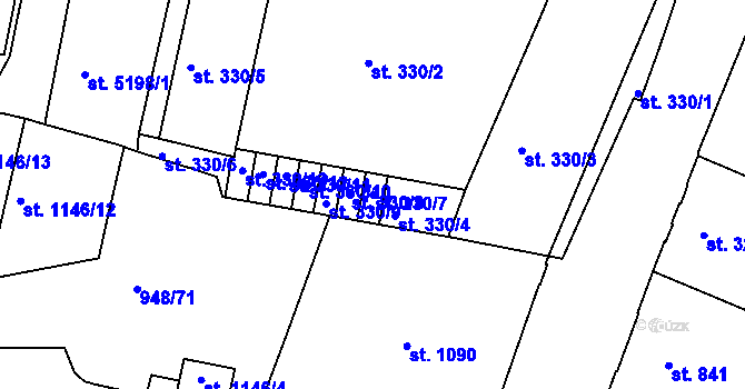 Parcela st. 330/7 v KÚ Písek, Katastrální mapa