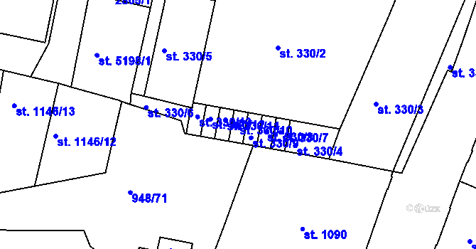 Parcela st. 330/10 v KÚ Písek, Katastrální mapa