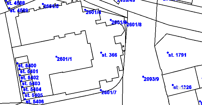 Parcela st. 366 v KÚ Písek, Katastrální mapa