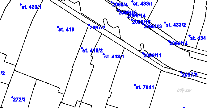 Parcela st. 418/1 v KÚ Písek, Katastrální mapa