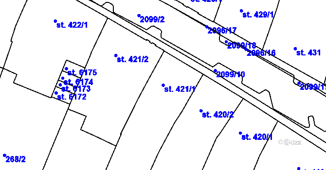 Parcela st. 421/1 v KÚ Písek, Katastrální mapa