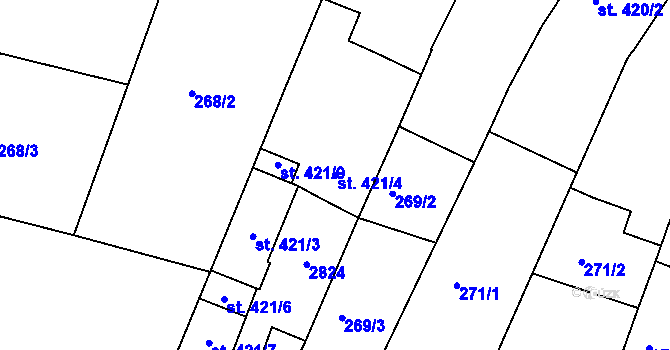Parcela st. 421/4 v KÚ Písek, Katastrální mapa