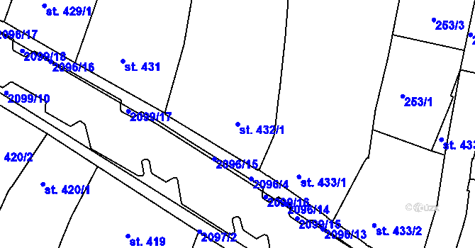 Parcela st. 432/1 v KÚ Písek, Katastrální mapa