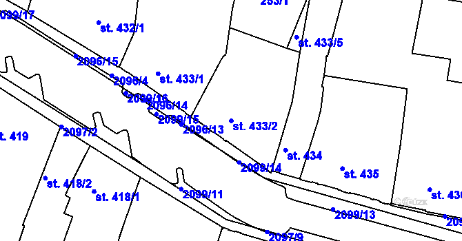 Parcela st. 433/2 v KÚ Písek, Katastrální mapa