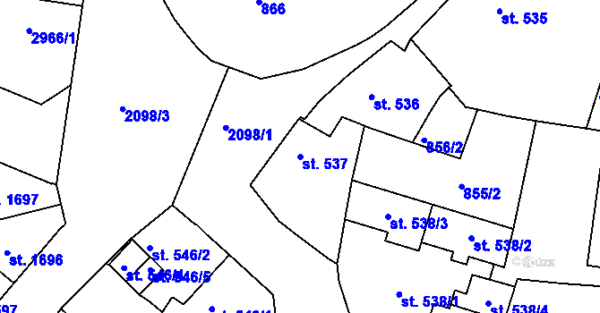 Parcela st. 537 v KÚ Písek, Katastrální mapa
