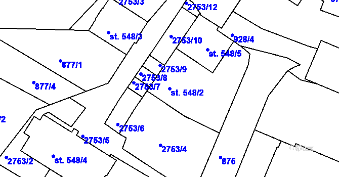 Parcela st. 548/2 v KÚ Písek, Katastrální mapa