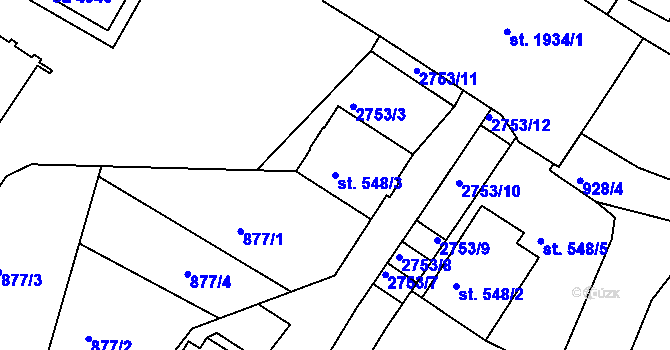 Parcela st. 548/3 v KÚ Písek, Katastrální mapa