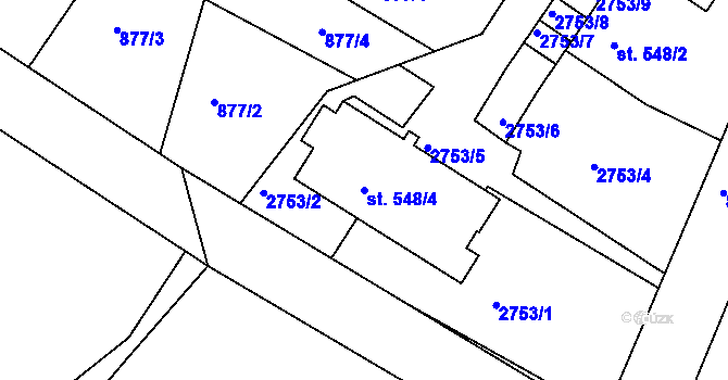 Parcela st. 548/4 v KÚ Písek, Katastrální mapa