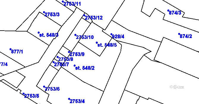 Parcela st. 548/5 v KÚ Písek, Katastrální mapa