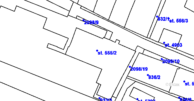 Parcela st. 555/2 v KÚ Písek, Katastrální mapa