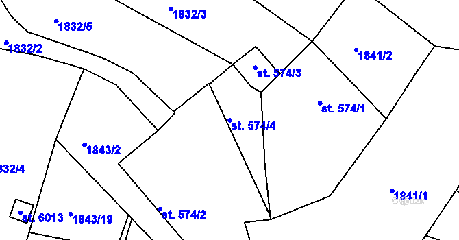 Parcela st. 574/4 v KÚ Písek, Katastrální mapa