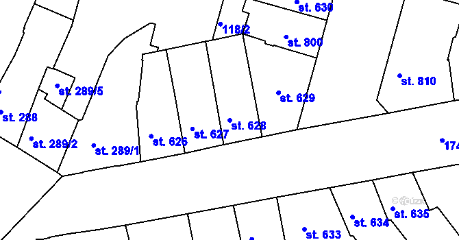 Parcela st. 628 v KÚ Písek, Katastrální mapa
