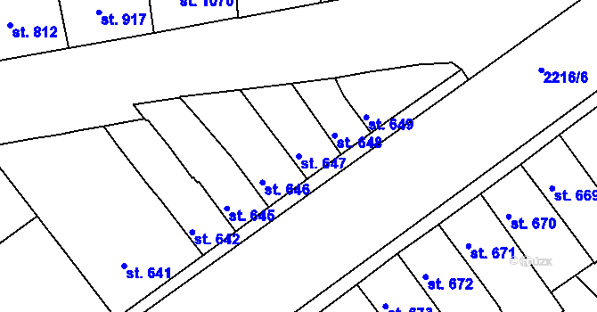 Parcela st. 647 v KÚ Písek, Katastrální mapa