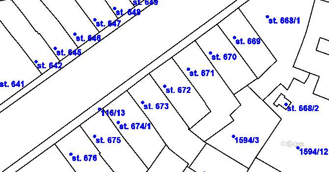 Parcela st. 672 v KÚ Písek, Katastrální mapa