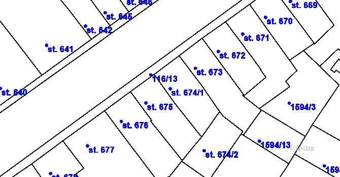 Parcela st. 674/1 v KÚ Písek, Katastrální mapa