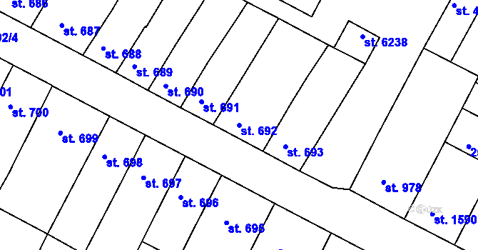Parcela st. 692 v KÚ Písek, Katastrální mapa