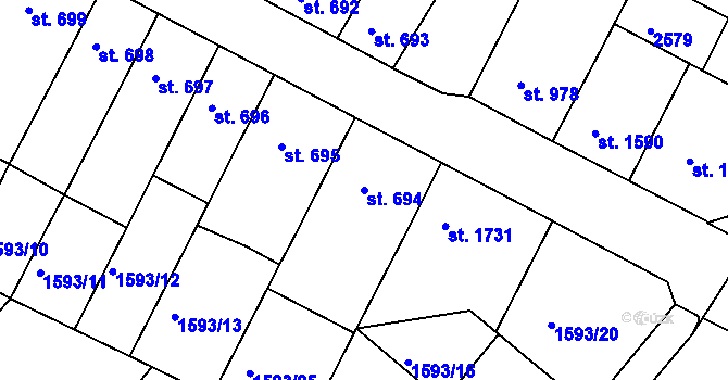 Parcela st. 694 v KÚ Písek, Katastrální mapa