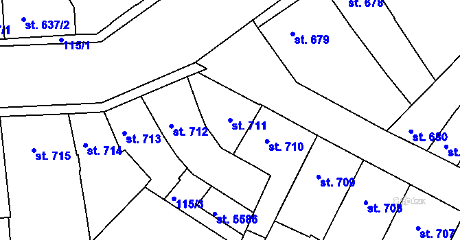 Parcela st. 711 v KÚ Písek, Katastrální mapa