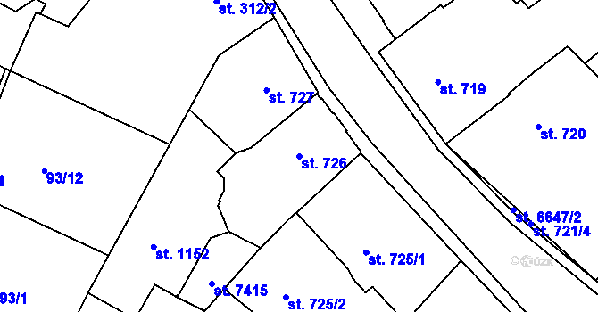 Parcela st. 726 v KÚ Písek, Katastrální mapa