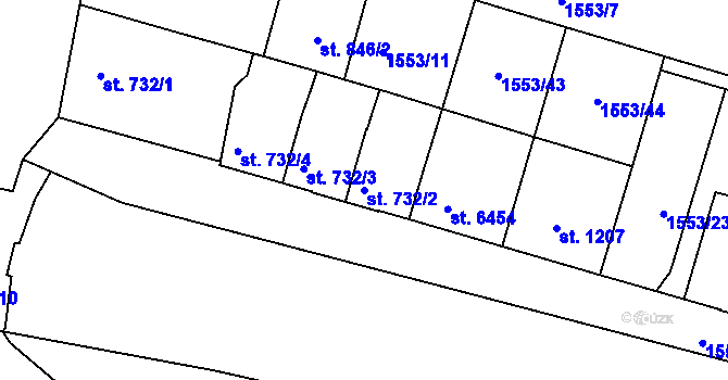 Parcela st. 732/2 v KÚ Písek, Katastrální mapa