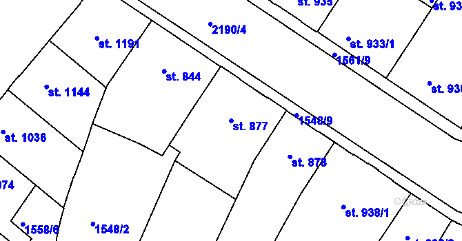 Parcela st. 877 v KÚ Písek, Katastrální mapa