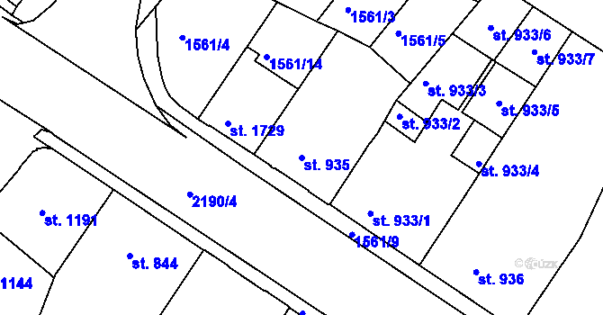 Parcela st. 935 v KÚ Písek, Katastrální mapa
