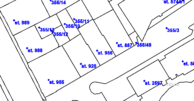 Parcela st. 956 v KÚ Písek, Katastrální mapa