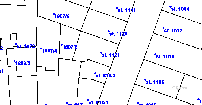Parcela st. 1121 v KÚ Písek, Katastrální mapa