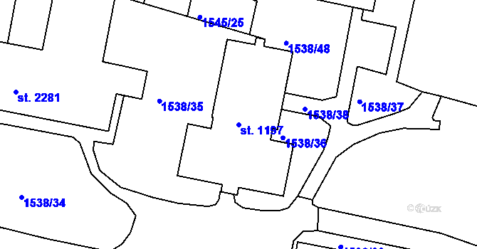 Parcela st. 1197 v KÚ Písek, Katastrální mapa
