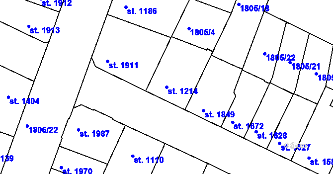 Parcela st. 1214 v KÚ Písek, Katastrální mapa