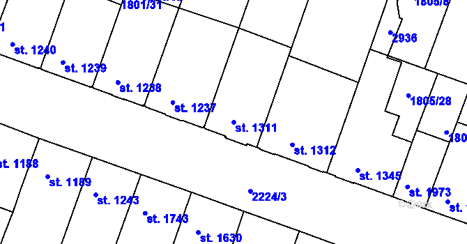Parcela st. 1311 v KÚ Písek, Katastrální mapa