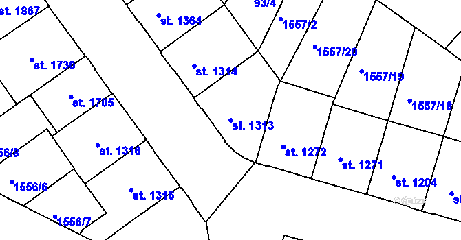 Parcela st. 1313 v KÚ Písek, Katastrální mapa