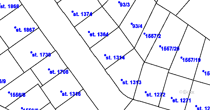 Parcela st. 1314 v KÚ Písek, Katastrální mapa