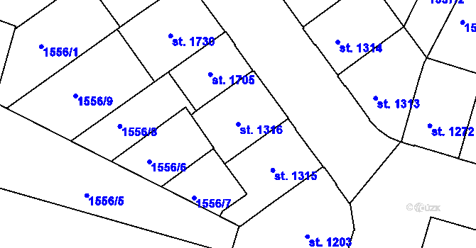 Parcela st. 1316 v KÚ Písek, Katastrální mapa