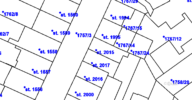Parcela st. 2015 v KÚ Písek, Katastrální mapa