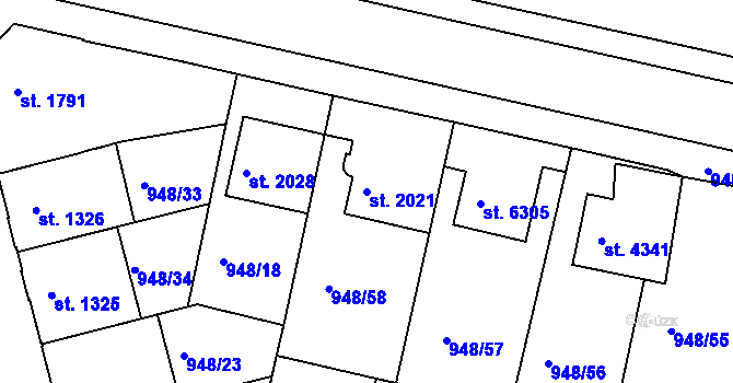 Parcela st. 2021 v KÚ Písek, Katastrální mapa
