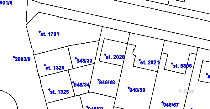 Parcela st. 2028 v KÚ Písek, Katastrální mapa