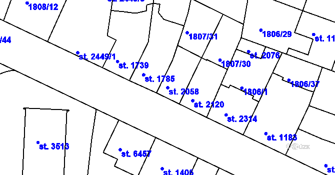 Parcela st. 2058 v KÚ Písek, Katastrální mapa