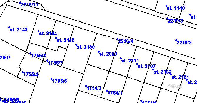 Parcela st. 2060 v KÚ Písek, Katastrální mapa