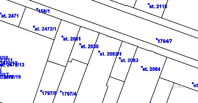 Parcela st. 2082/1 v KÚ Písek, Katastrální mapa