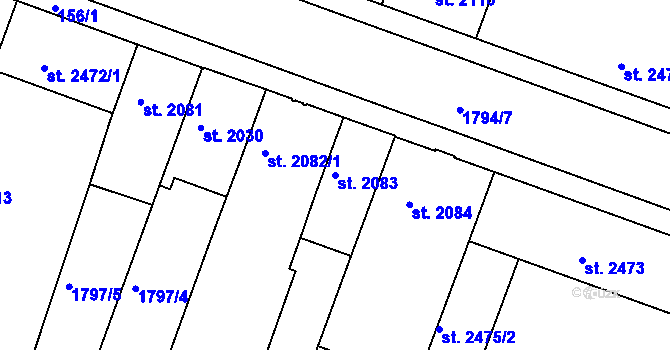 Parcela st. 2083 v KÚ Písek, Katastrální mapa