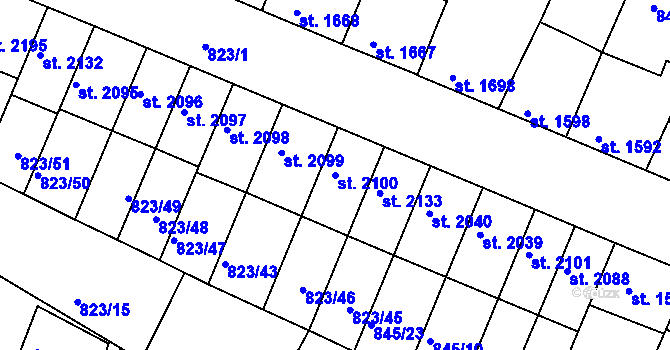 Parcela st. 2100 v KÚ Písek, Katastrální mapa