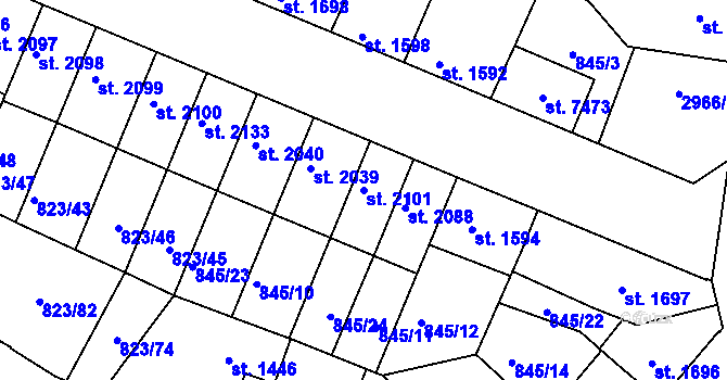 Parcela st. 2101 v KÚ Písek, Katastrální mapa